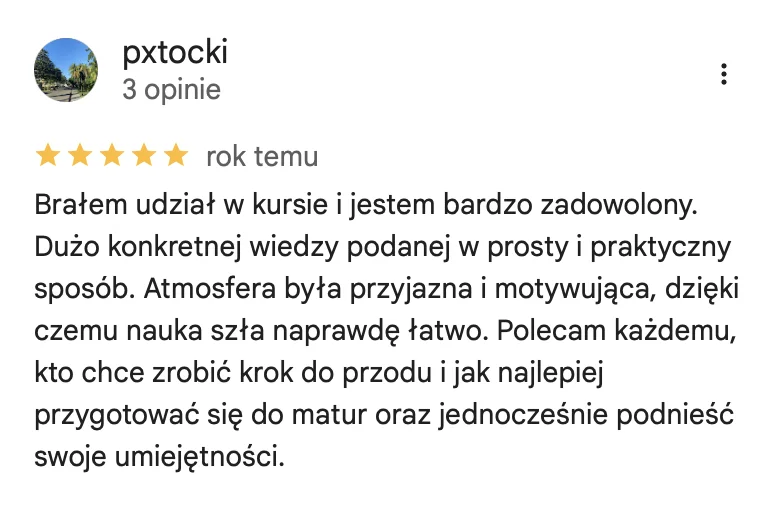 Opinia Google – pxtocki: dużo konkretnej wiedzy podanej w prosty i praktyczny sposób